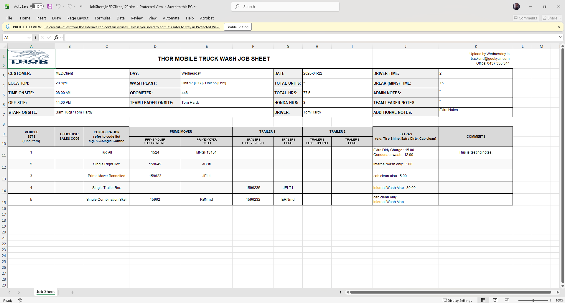 Export Jobsheet to Excel