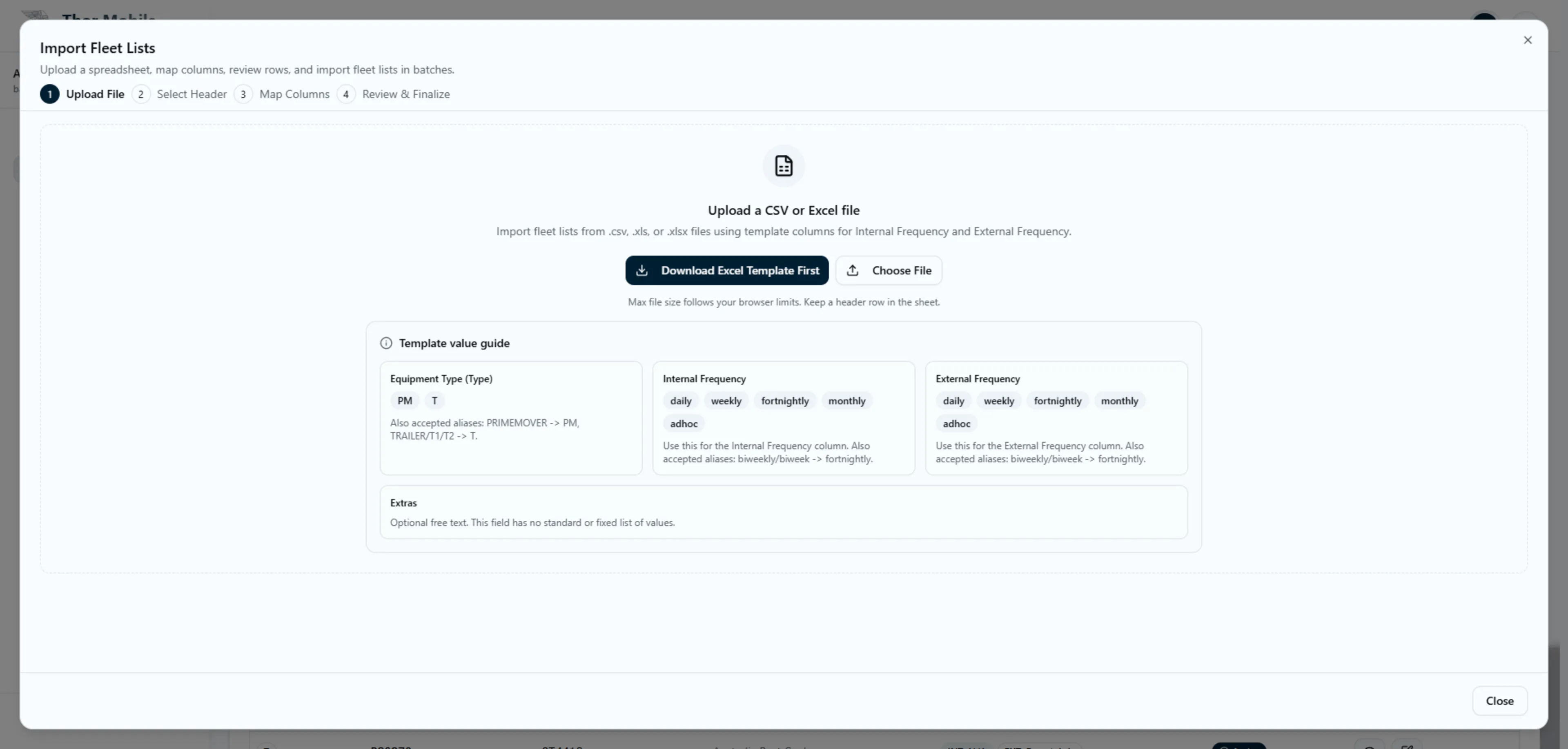 Bulk Import Fleet — Step 1 (Upload File)