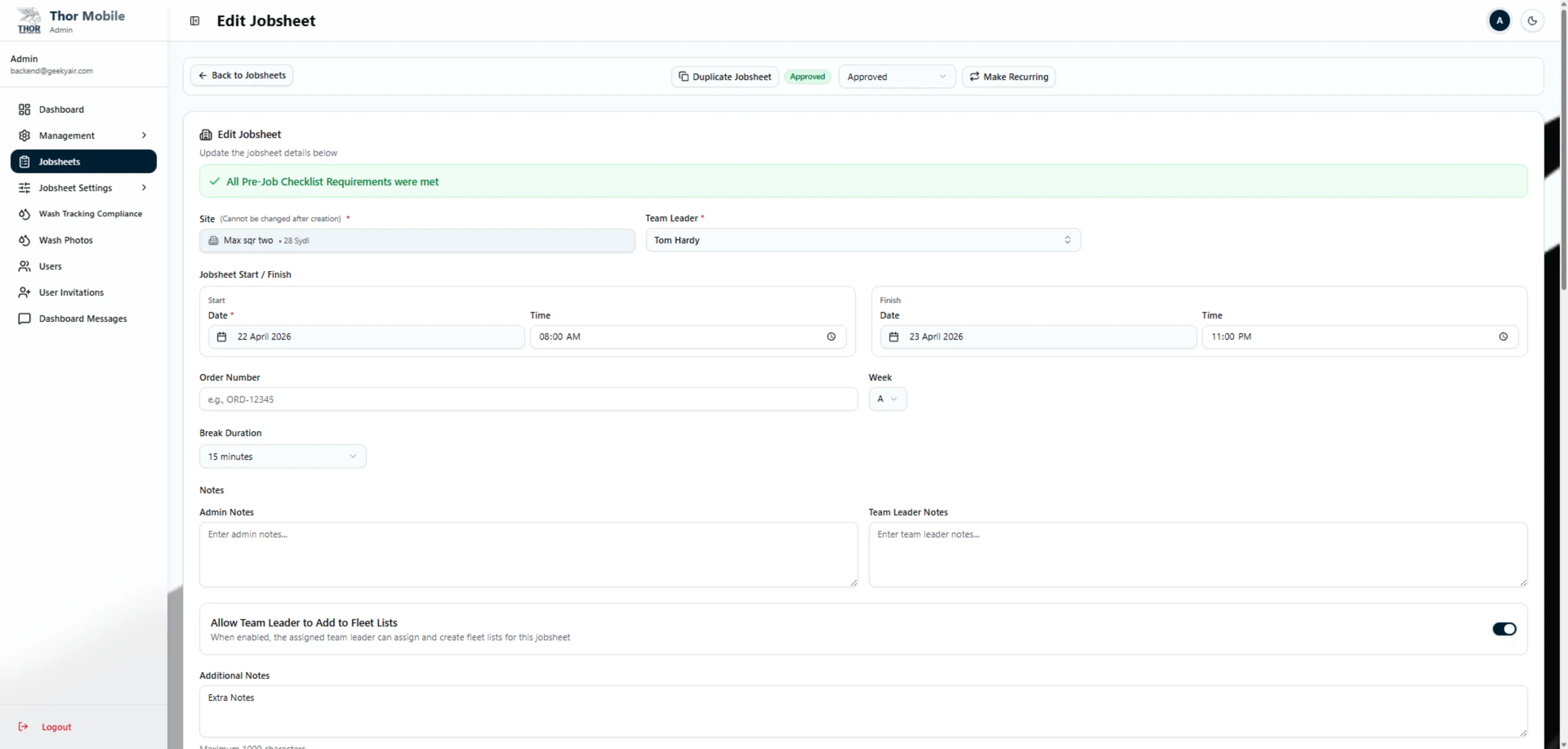 Edit Jobsheet — Approved (Details)