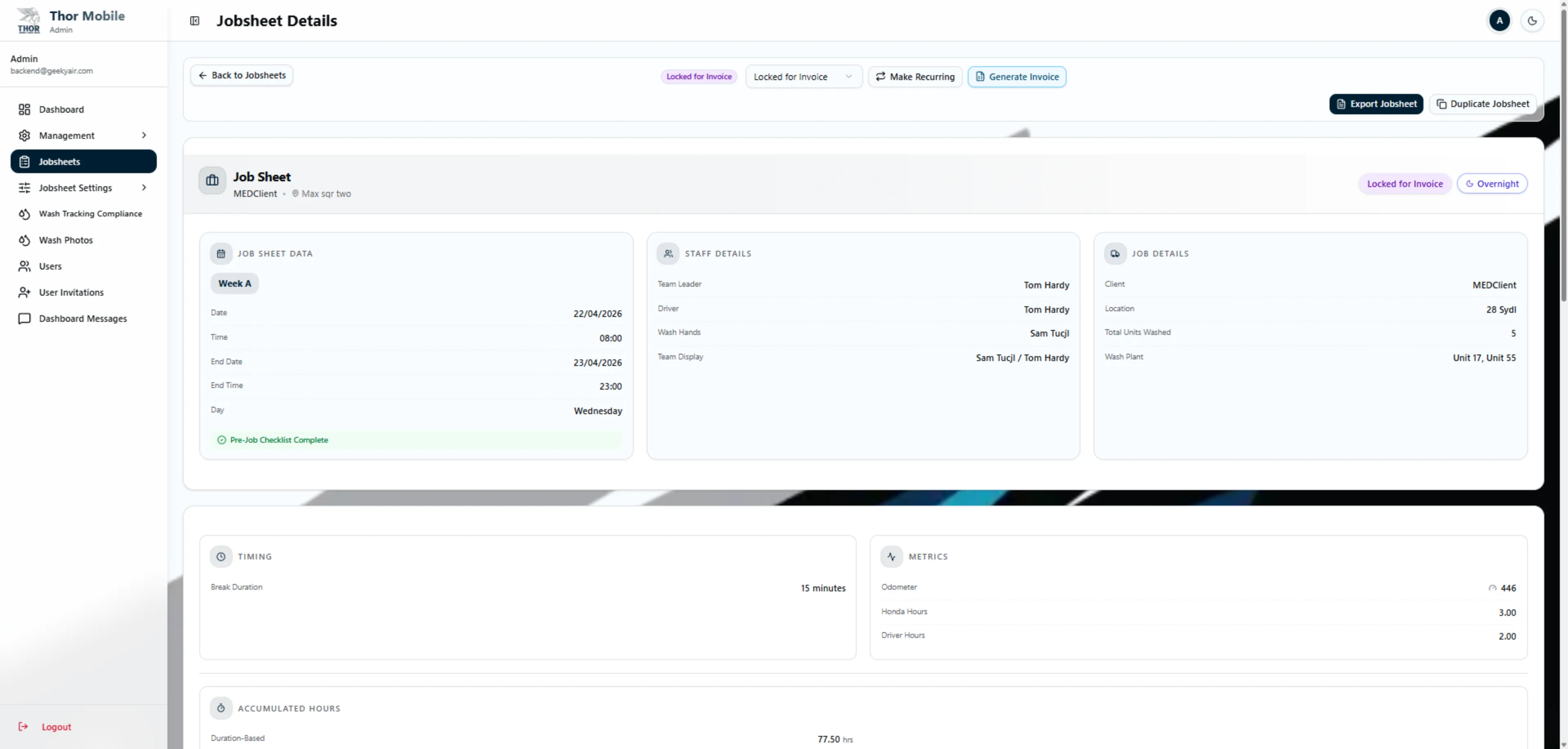 Jobsheet Details — Locked for Invoice