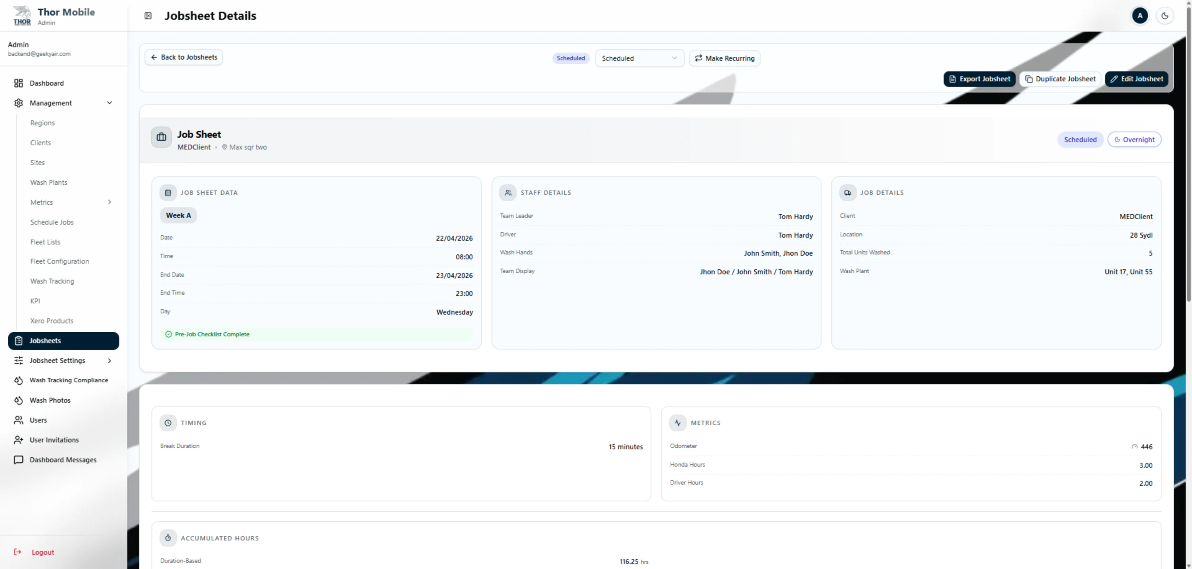 Jobsheet Details — Scheduled