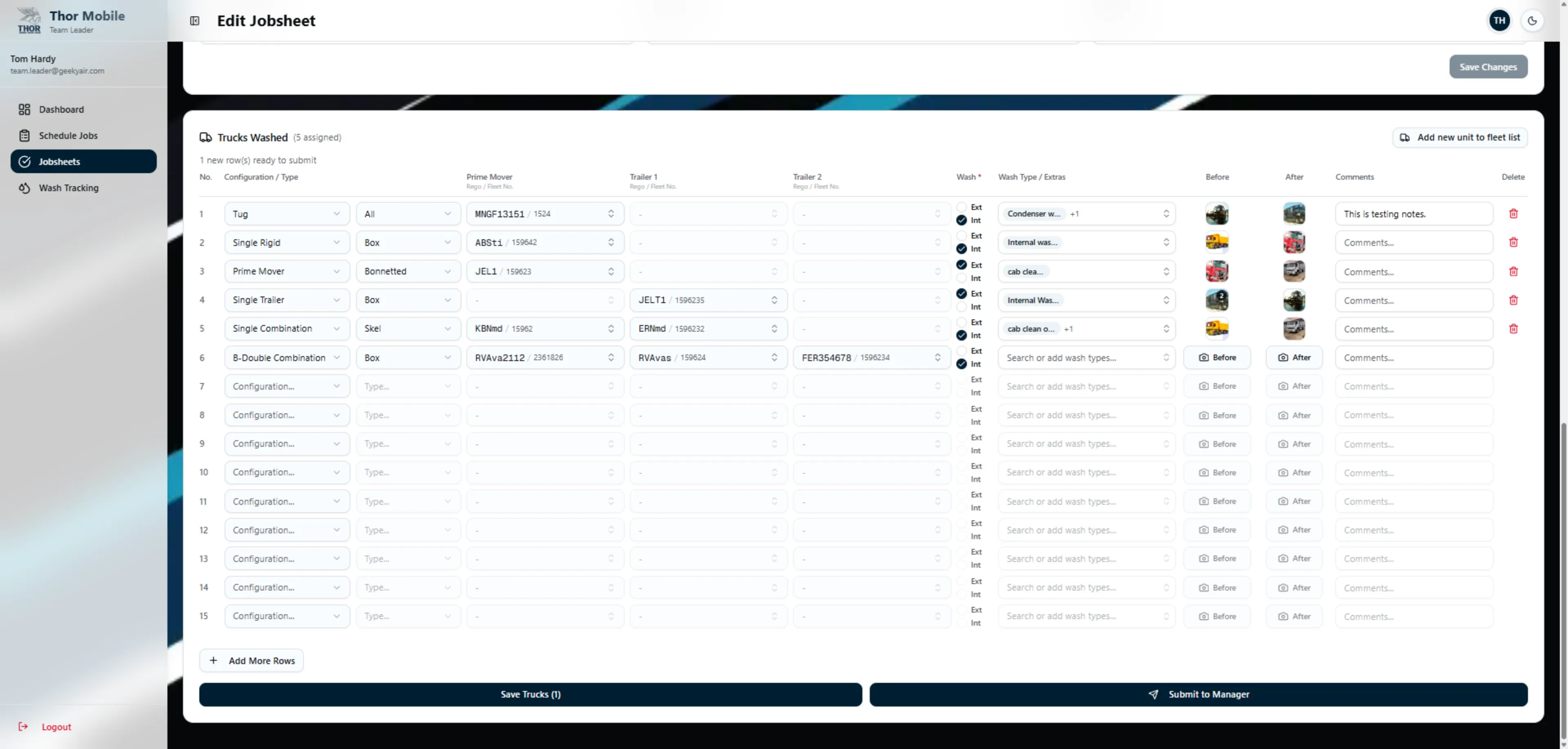 Edit Job — Assign Trucks & Upload Photos