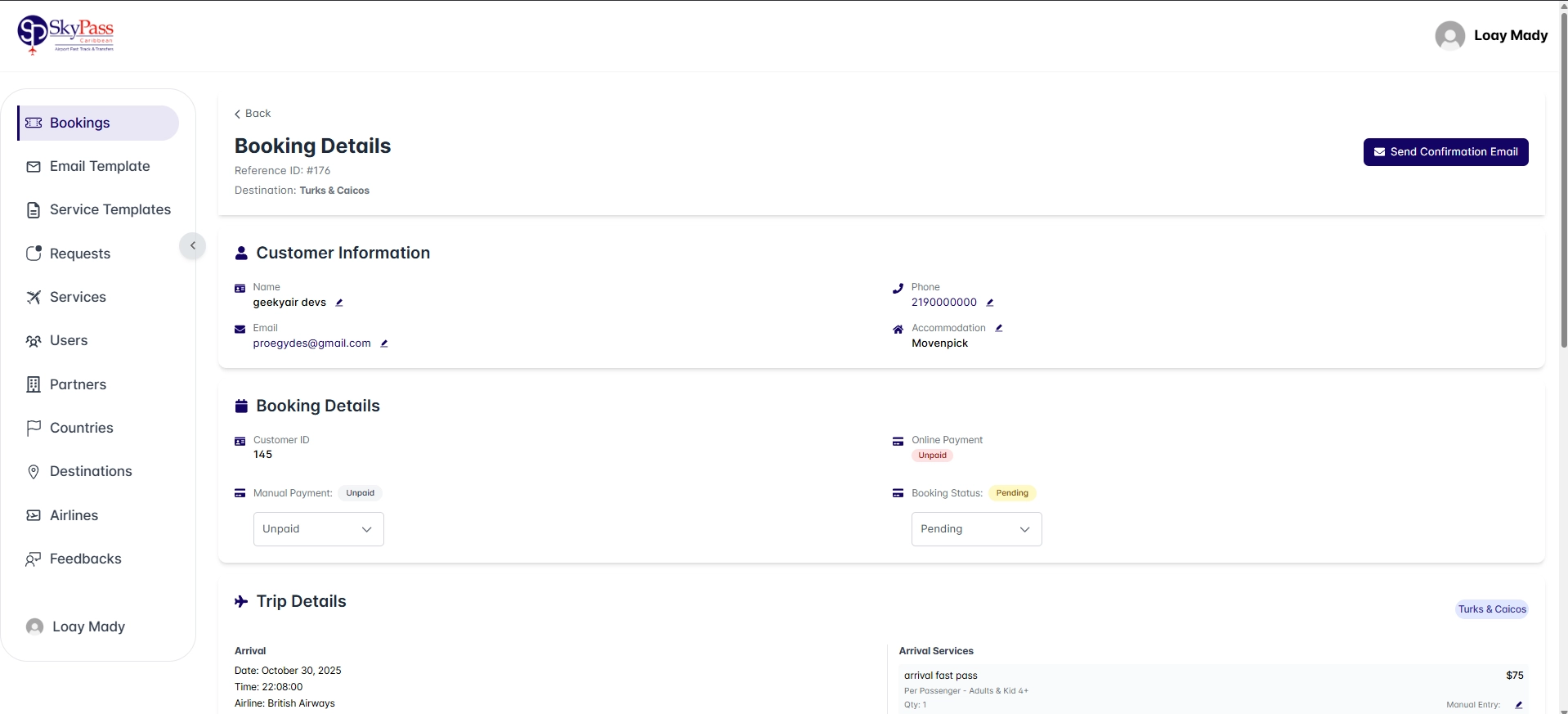 Booking Details View