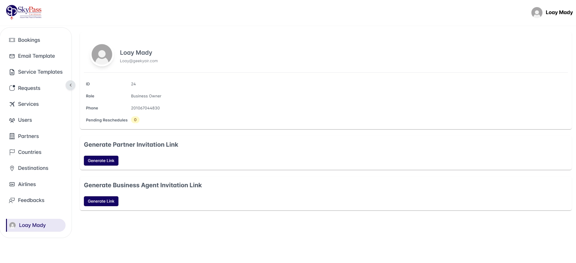 Business Owner Profile Settings