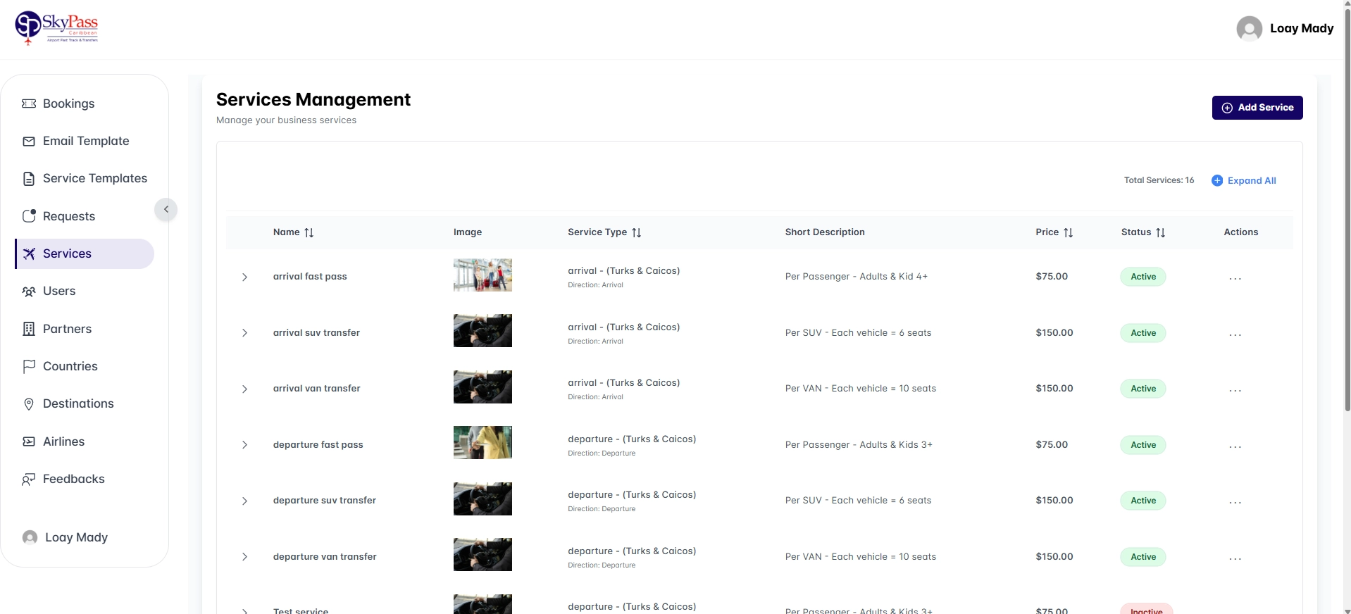 Services Management Dashboard