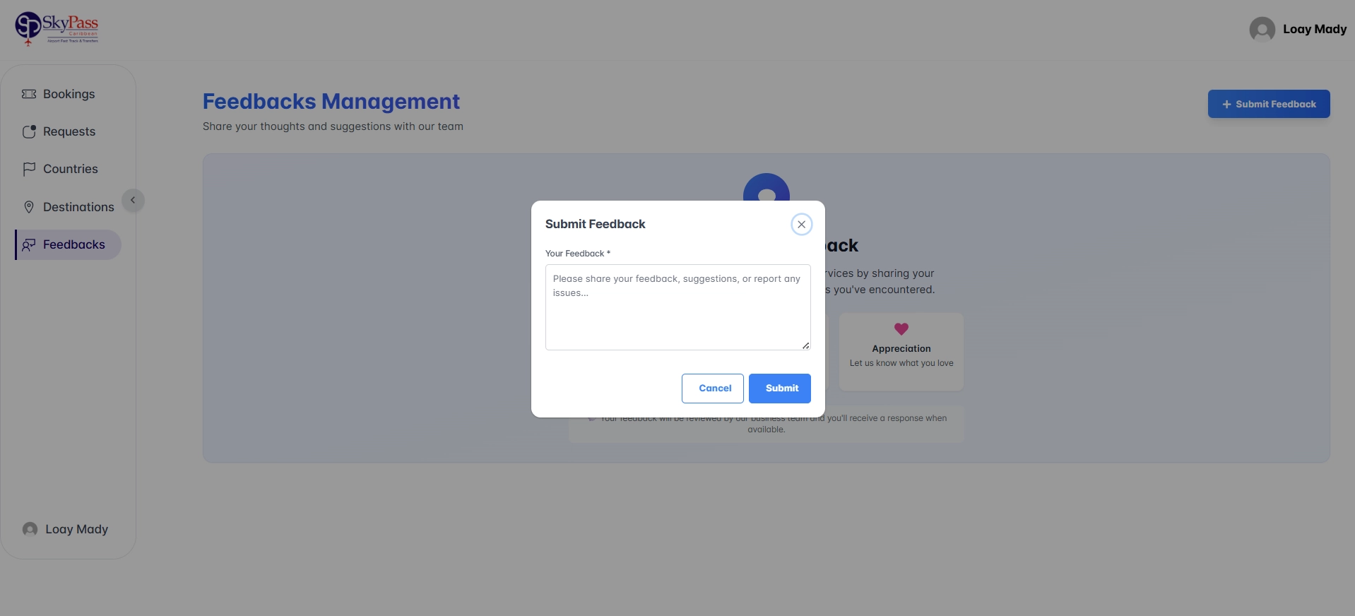 Submit Feedback to Business Owner