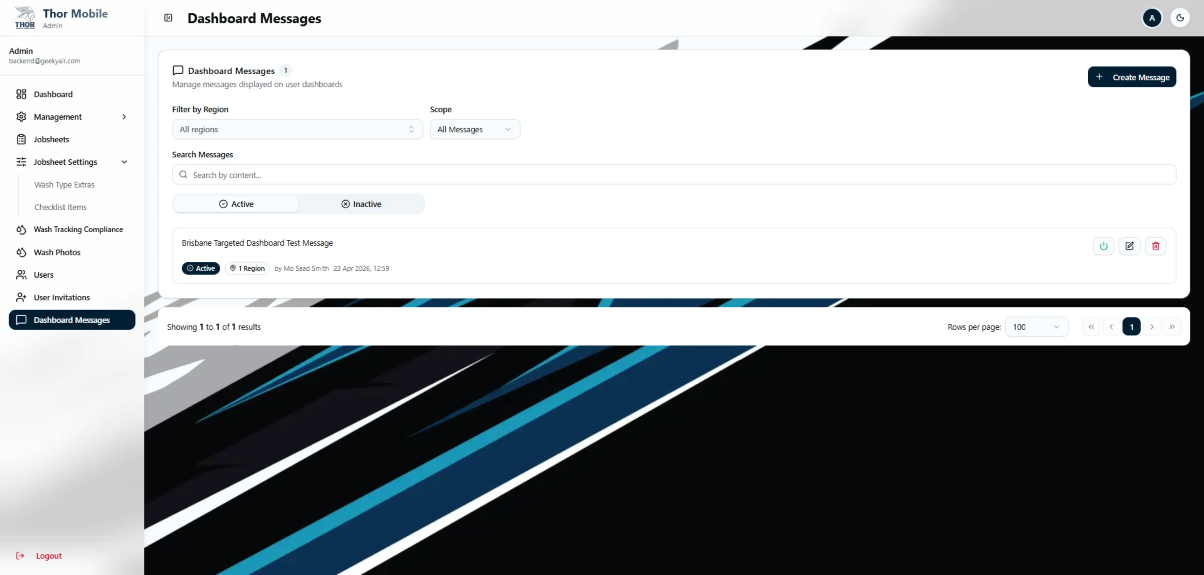 Dashboard Messages